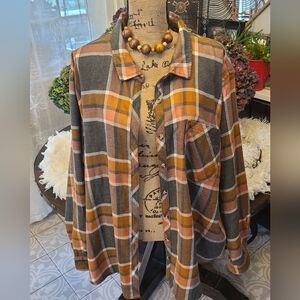 Maurice's - Orange Plaid Flannel - XL